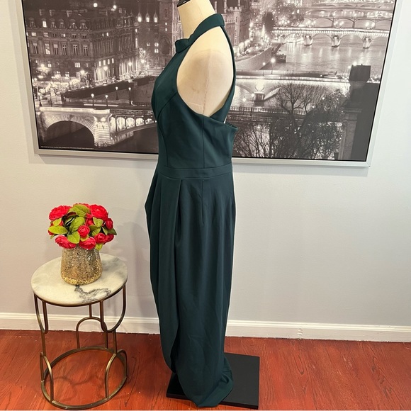 Xscape Sleeveless Halter Neck Crepe Wrap Gown In Pine Green NWT - Reemoly - Picture 7 of 11